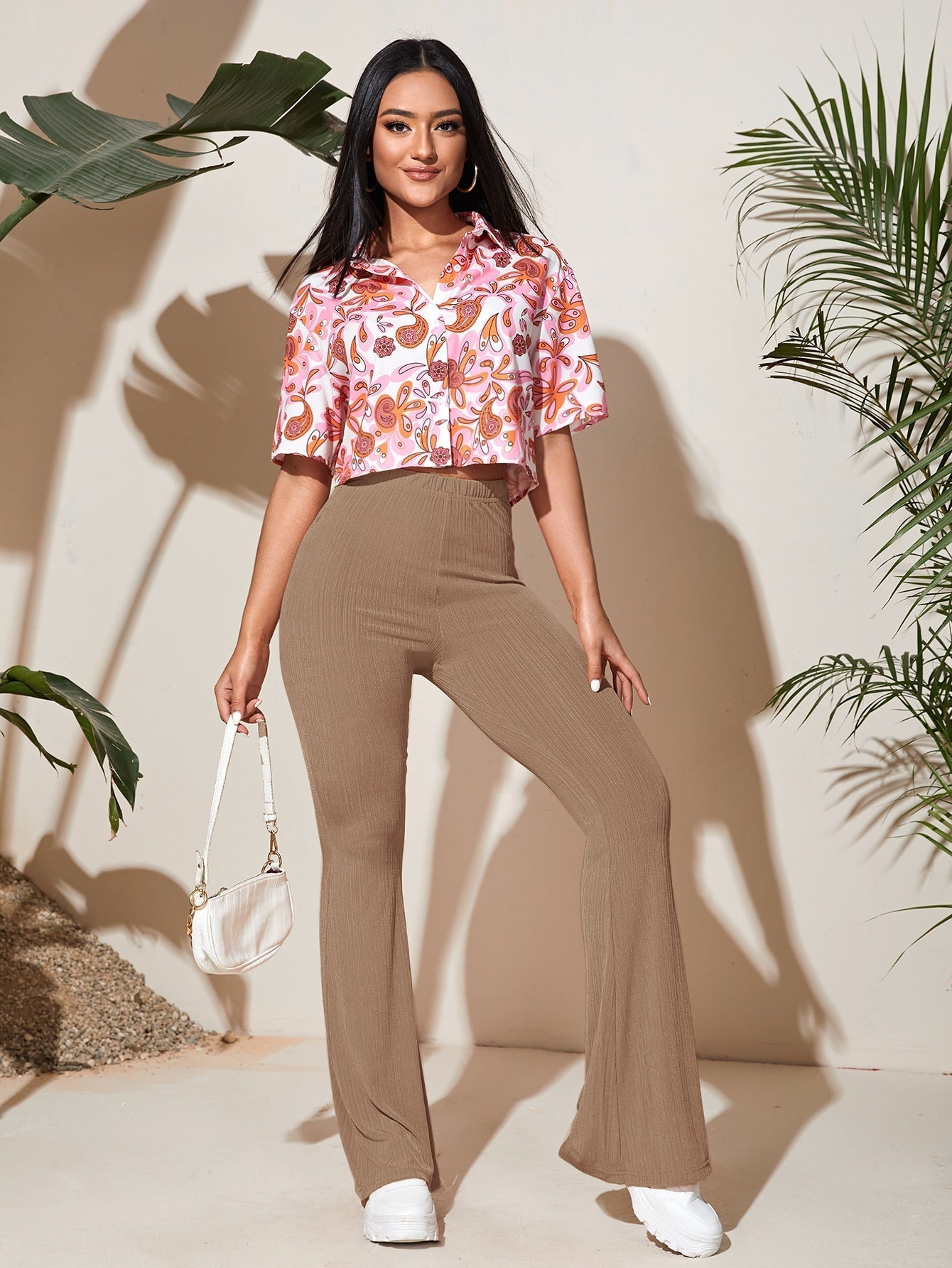 Flare Leg Solid Pants