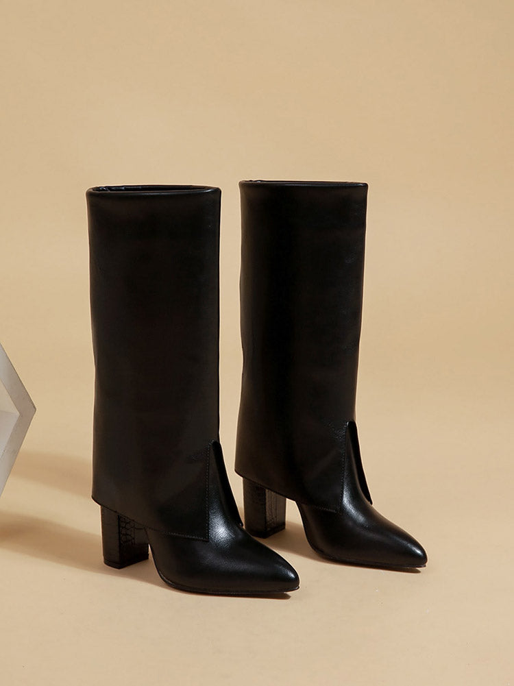 PU Leather Chunky Heel Boots