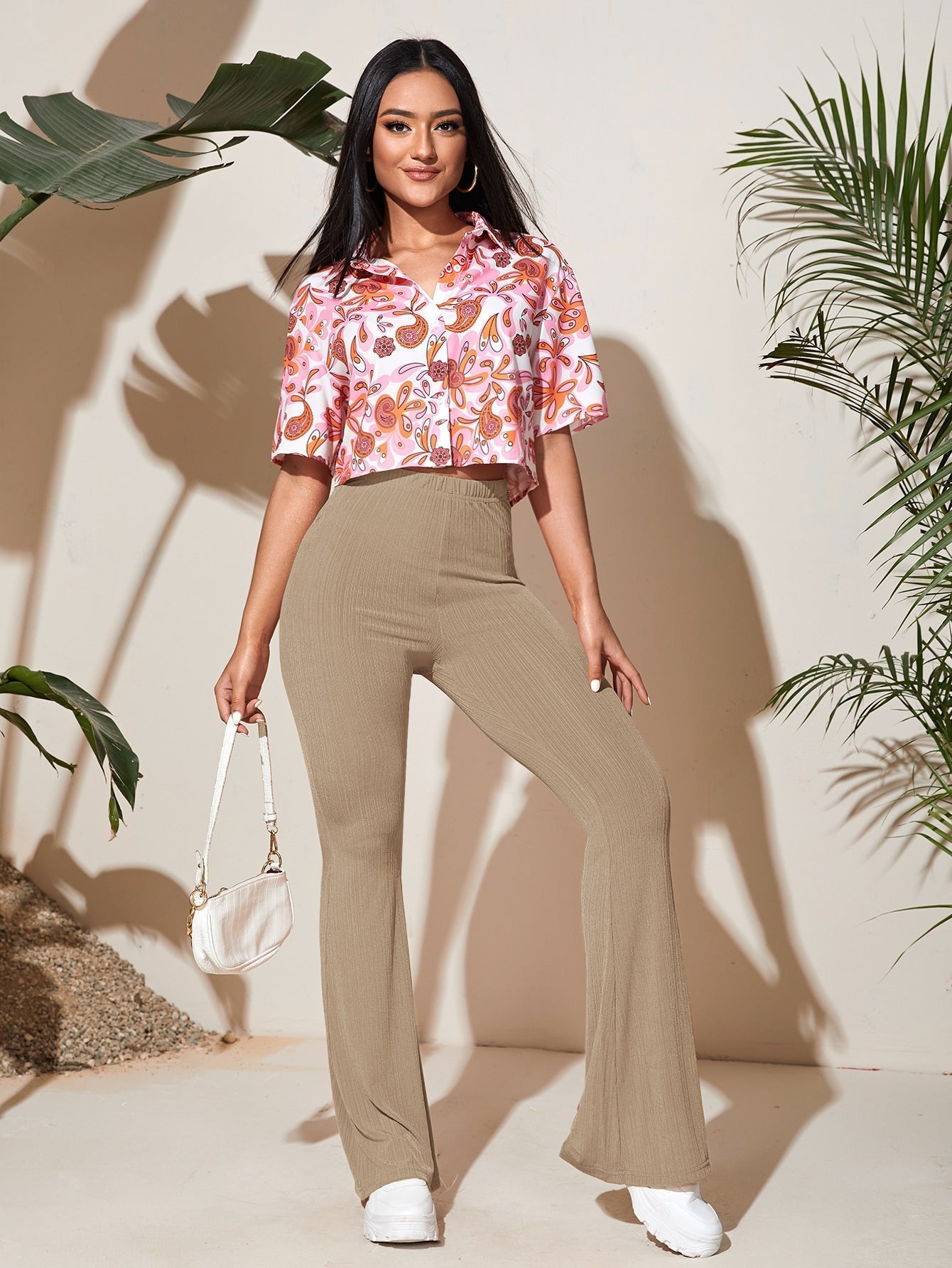 Flare Leg Solid Pants