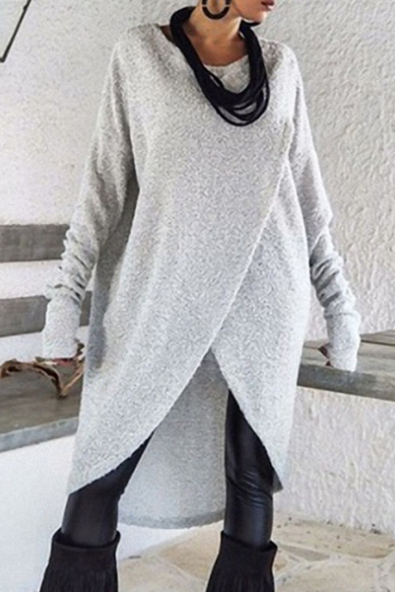 Solid Split Joint Asymmetrical O Neck A Line Dresses