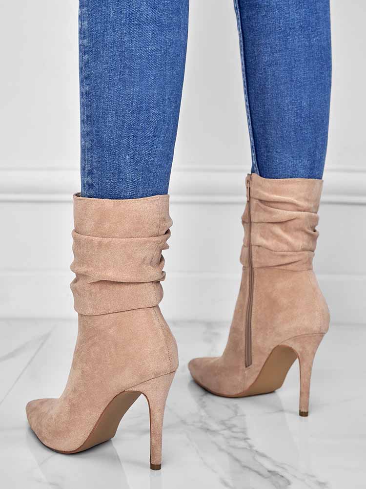 Ruched Stiletto Heeled Side Zipper Boots
