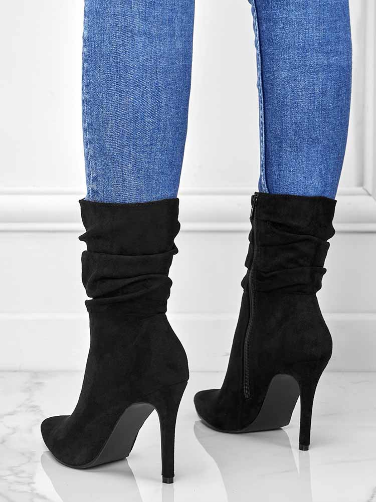 Ruched Stiletto Heeled Side Zipper Boots