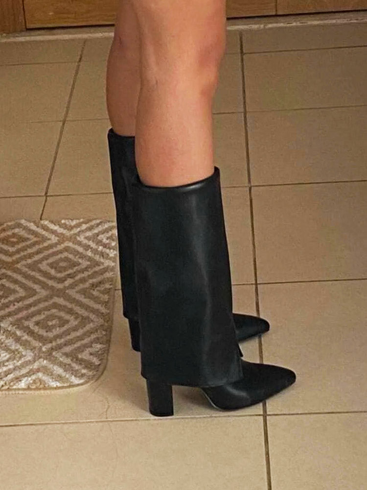 PU Leather Chunky Heel Boots