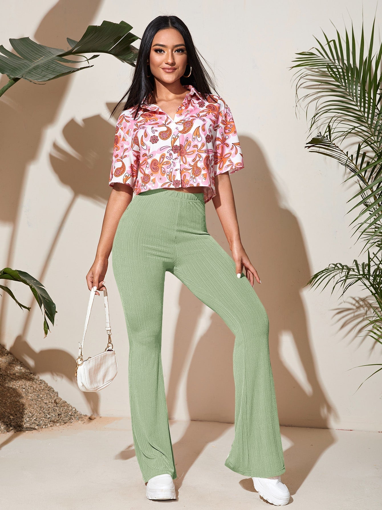 Flare Leg Solid Pants