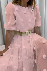 Solid Split Joint O Neck Cake Skirt Dresses
