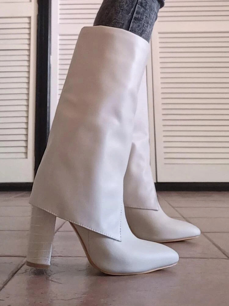 PU Leather Chunky Heel Boots