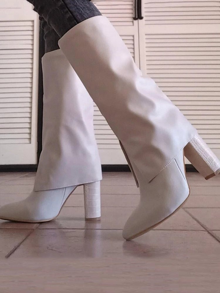 PU Leather Chunky Heel Boots