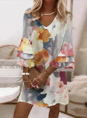Print Flounce V Neck Straight Dresses(6 colors) Ins Street