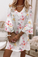 Print Flounce V Neck Straight Dresses(6 colors) Ins Street
