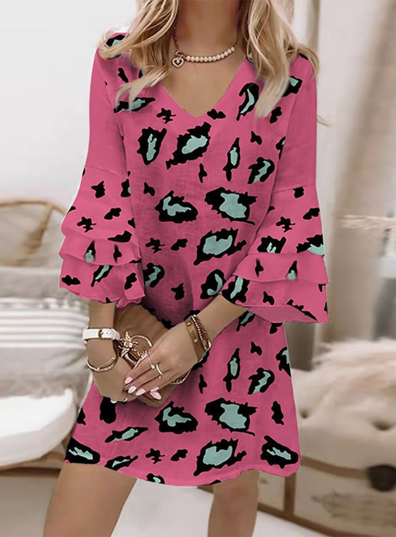 Print Flounce V Neck Straight Dresses(6 colors) Ins Street
