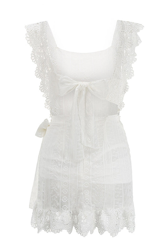 Boho Mini-Strandkleid mit Spitzenrüschen 