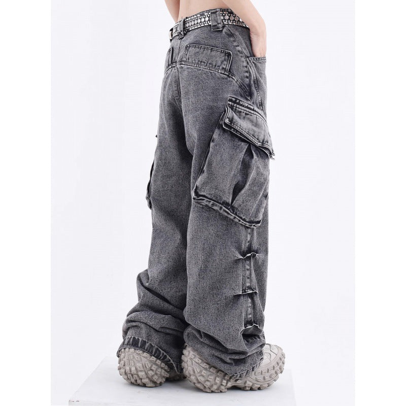 Acid Washed Baggy Cargo Jeans