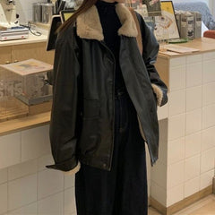 Heavyweight Zip-Up Vintage Motorcycle Leather Coat