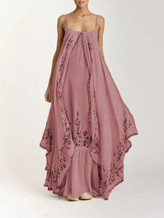 V-Neck Sleeveless Hollow Floor-Length Standard-Waist Women's Dress Ins street