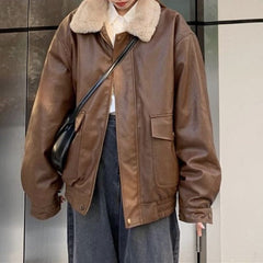 Heavyweight Zip-Up Vintage Motorcycle Leather Coat