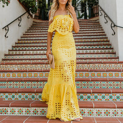Pascal Tiered Crochet Lace Midi Dress - Lime Ins Street