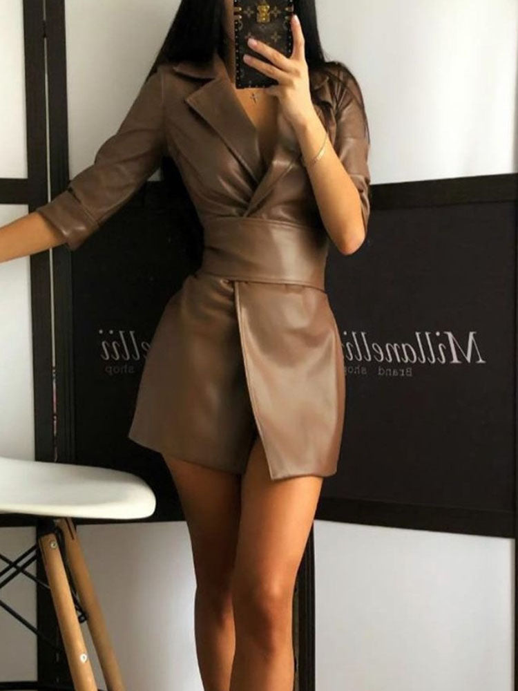 Solid Color Belt Bodycon Dress