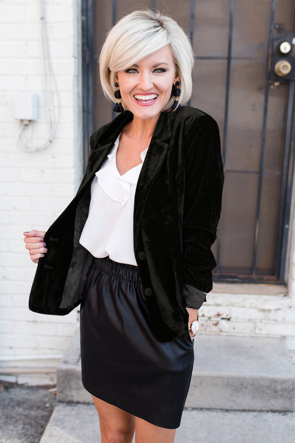 Claudia Velvet Ruched Sleeve Blazer - Hunter Green