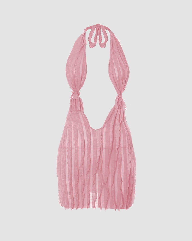 Vortex Blush Rüschen-Tiefausschnittkleid 