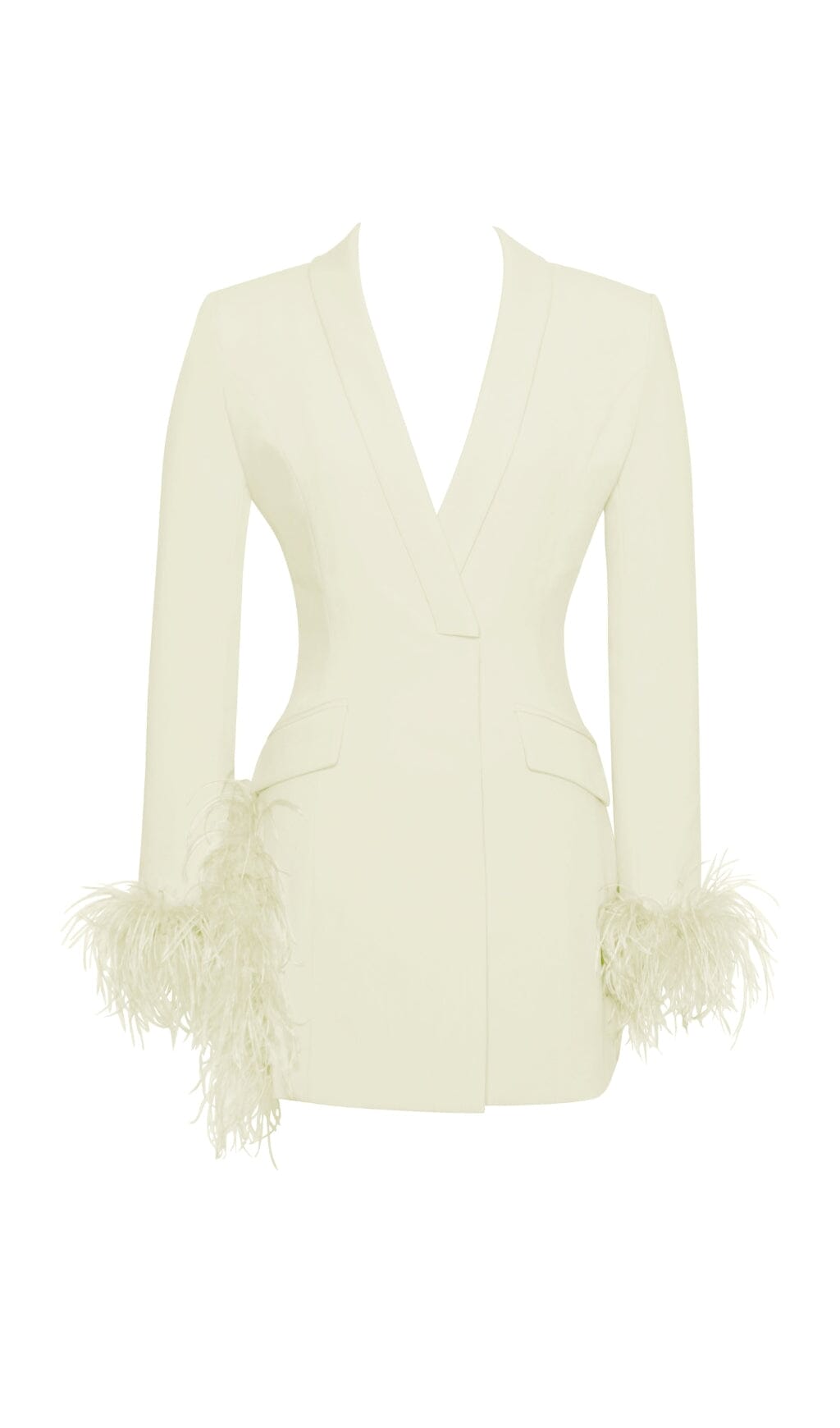 Pearl White FeaTher Trim Blazer Dress