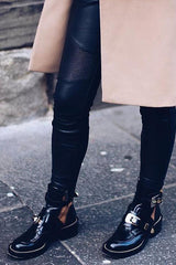 Hollow Leather Buckle Martin Boots