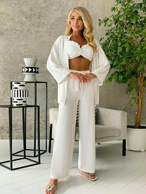 Long-sleeved Three-piece Nightgown Bow Home Service