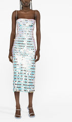 Sequin-Embellished Sleeveless Midi Dress in Blue