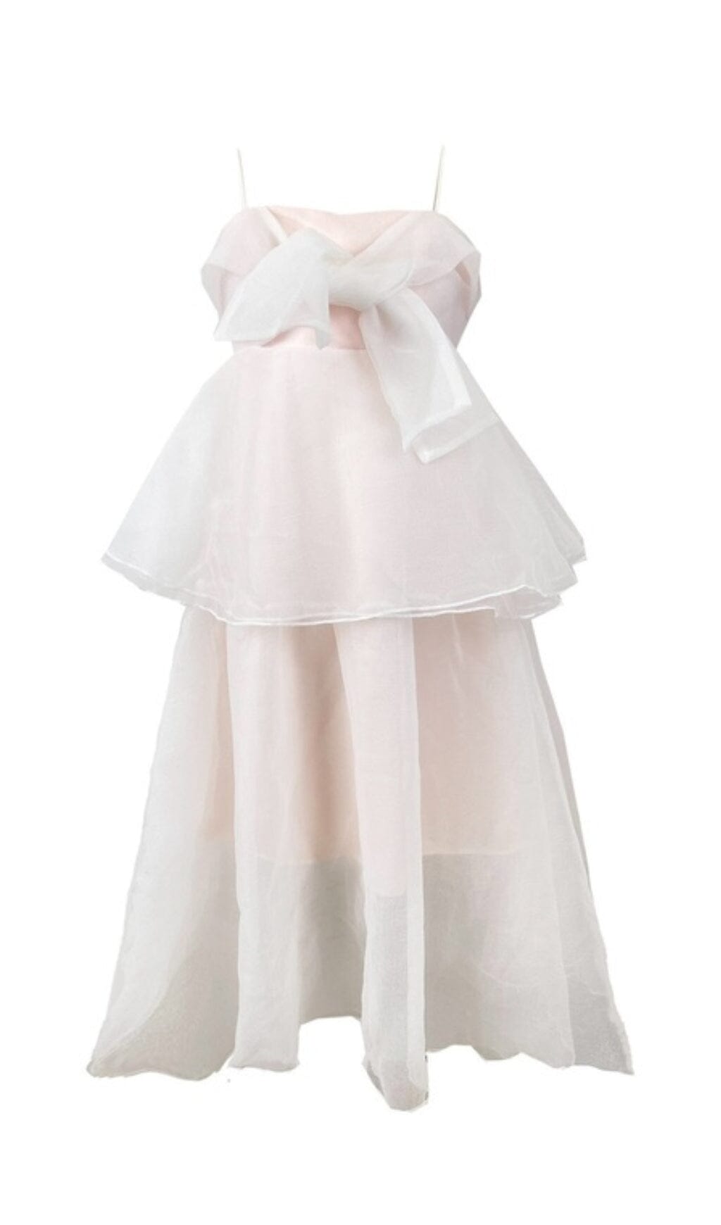 Suspender Bow Strapless Seersucker Dress In White