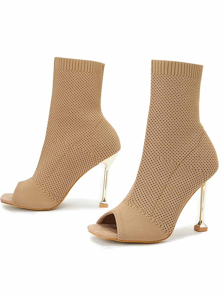 Peep Toe Stiletto Heeled Sock Boots