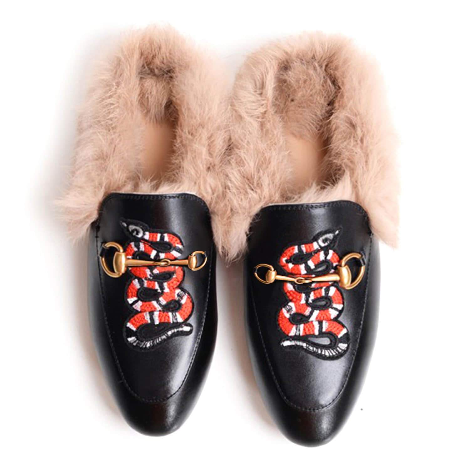Casual Buckle Fur Embroidery Mules Slippers Shoes