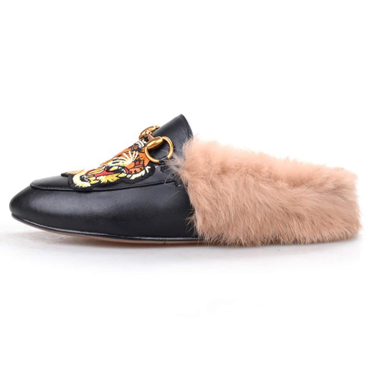 Casual Buckle Fur Embroidery Mules Slippers Shoes