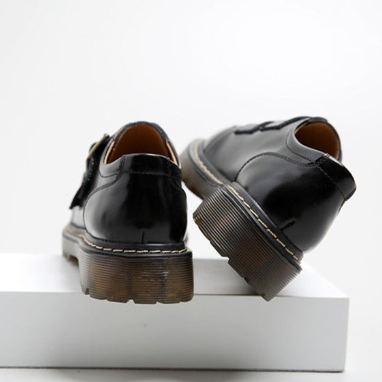 Retro Round Head Double Buckle Leather JK Loafers Shoes