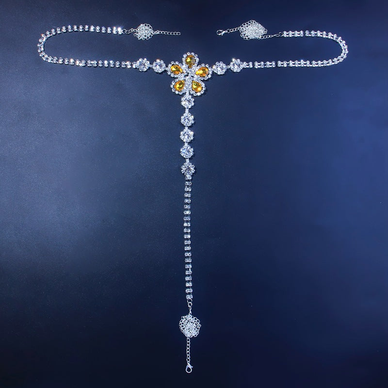 Sexy Yellow Flower-Shaped Rhinestone Panties Body Chain XG2189(Suitable for all sizes)