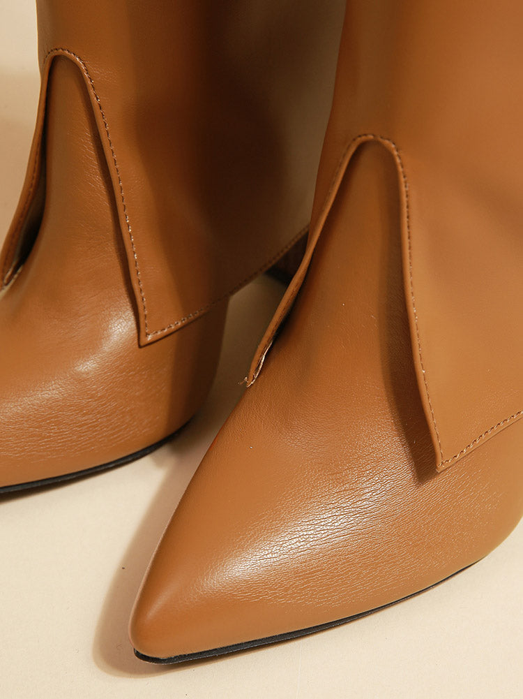 PU Leather Chunky Heel Boots