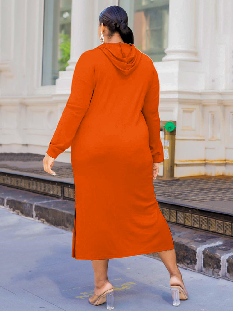 Einfarbiges, langes Hoodie-Kleid