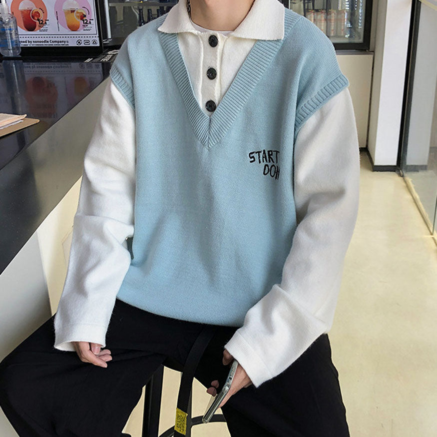 Collared Fake Two Casual Sweater