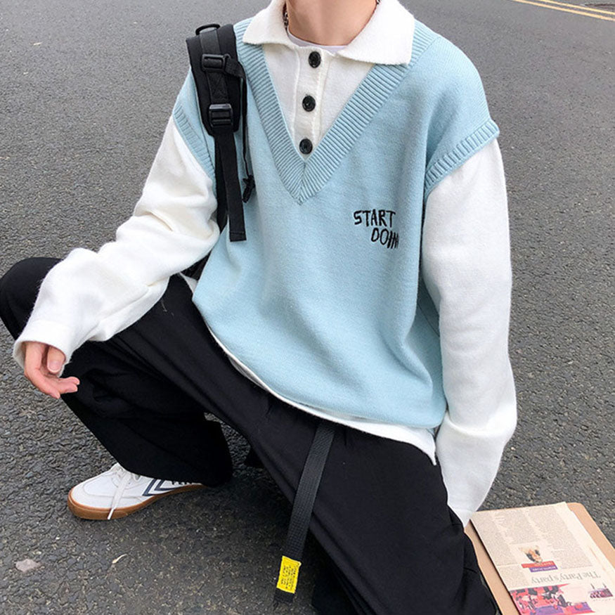 Collared Fake Two Casual Sweater