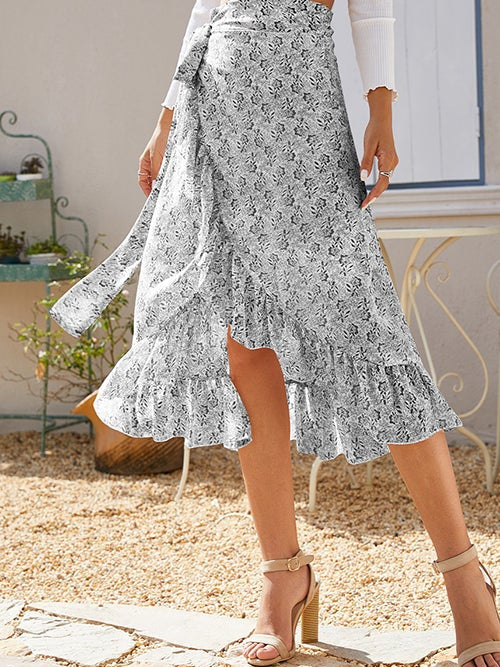 High Low Rock mit kleinem Blumenmuster und seitlicher Schnürung 