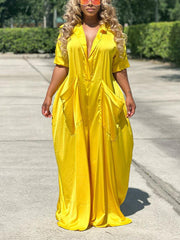 Loose Solid V-neck Jumpsuit