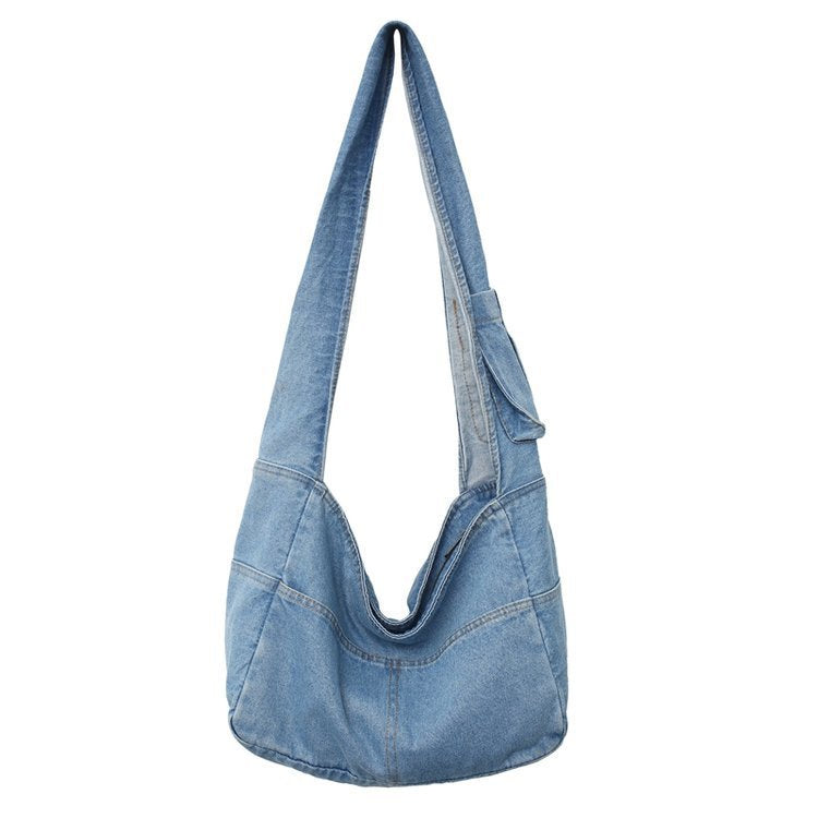 Large Washed Denim Crossbody Bag