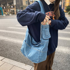 Large Washed Denim Crossbody Bag