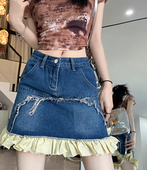 Denim-Rock mit Farbverlauf und Rüscheneinsatz