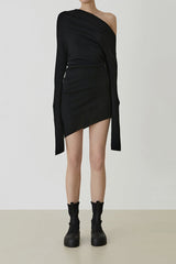 Curved Multi-wear Wool Knit Dress - Black