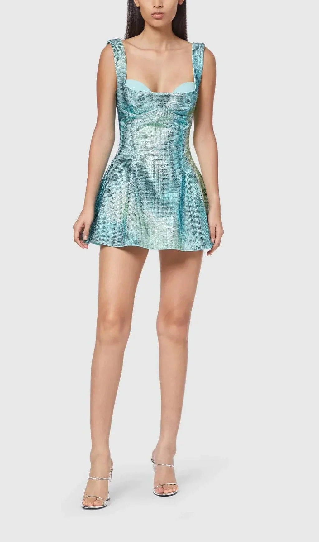 Rückenfreies Minikleid mit Pailletten und Riemchen in Grün