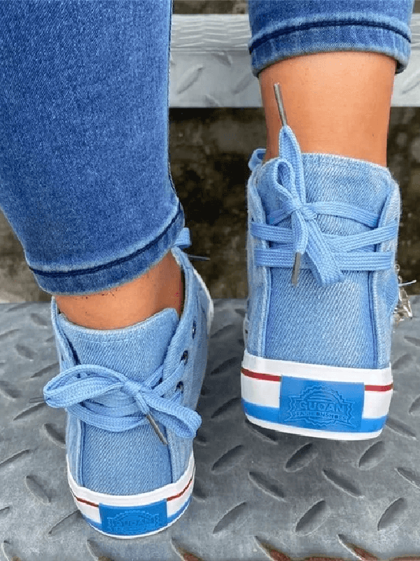 Denim Punk Lace-Up Canvas Sneakers