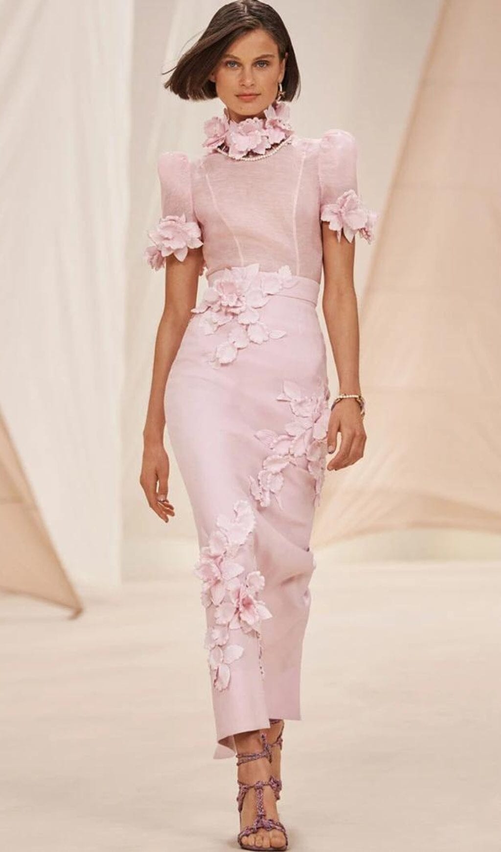 Floral Appliqued Mesh Midi Dress