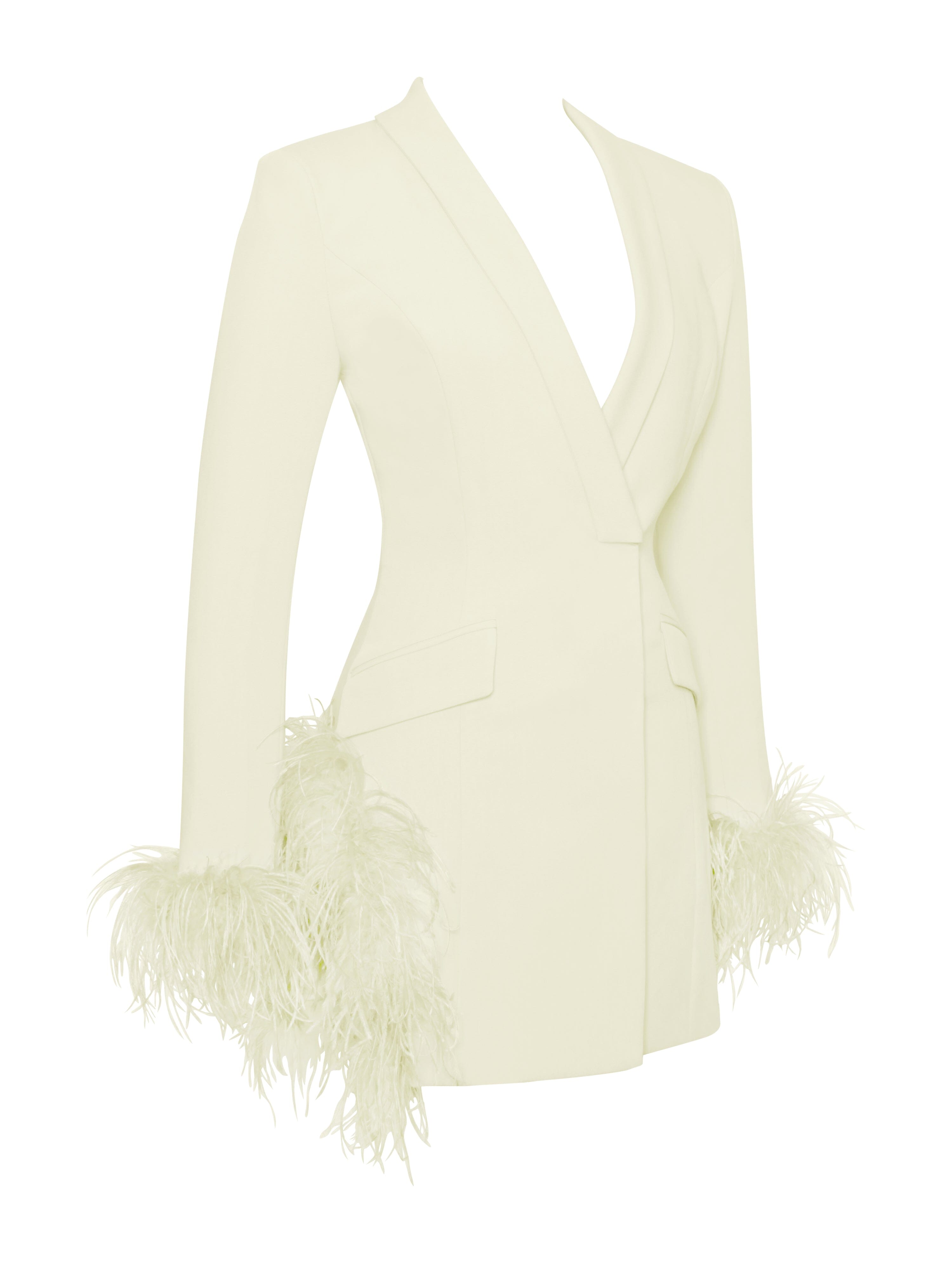 Pearl White FeaTher Trim Blazer Dress