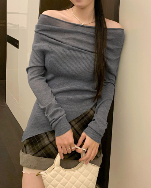 Flute Off The Shoulder Knit Top - Latte