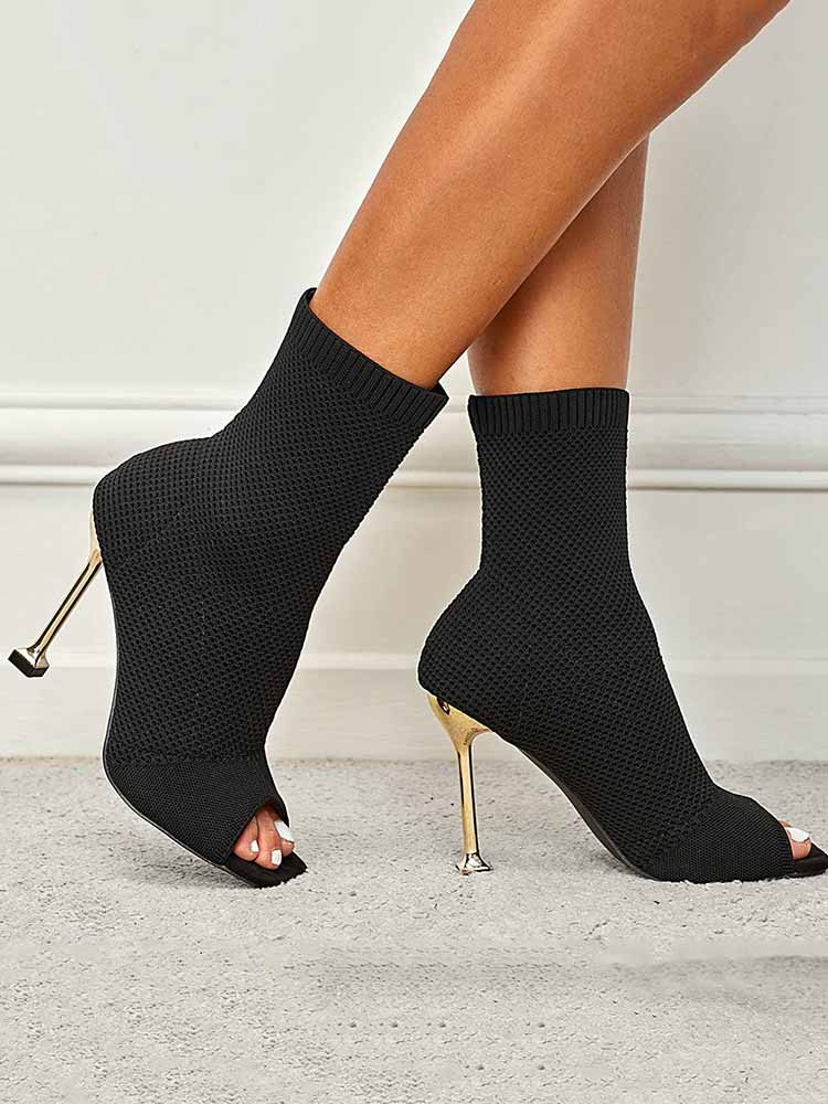 Peep Toe Stiletto Heeled Sock Boots