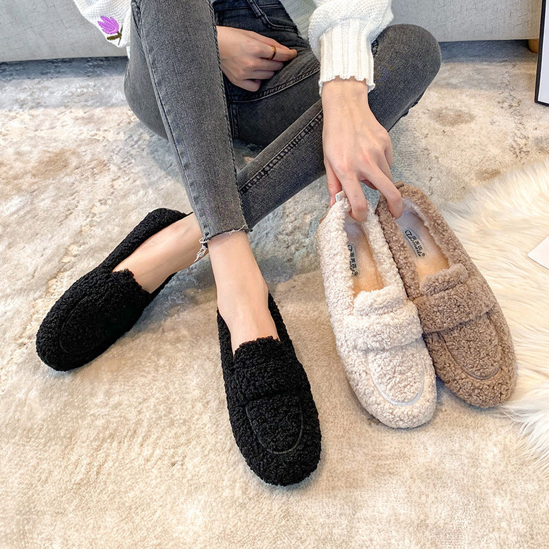 Cute Winter Warm Lamb Fur Flat Shoes Loafers